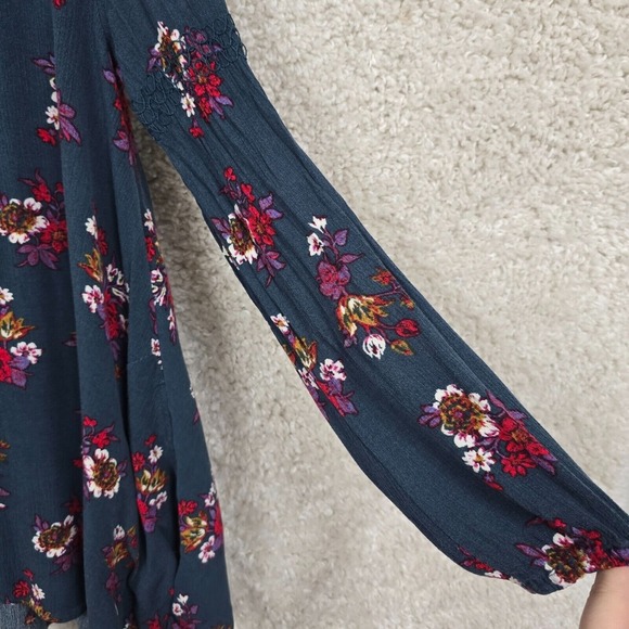 Free People Top Small Blue Flower Swing Tunic Keyhole Oversized Boho Beach Dress - Picture 5 of 14